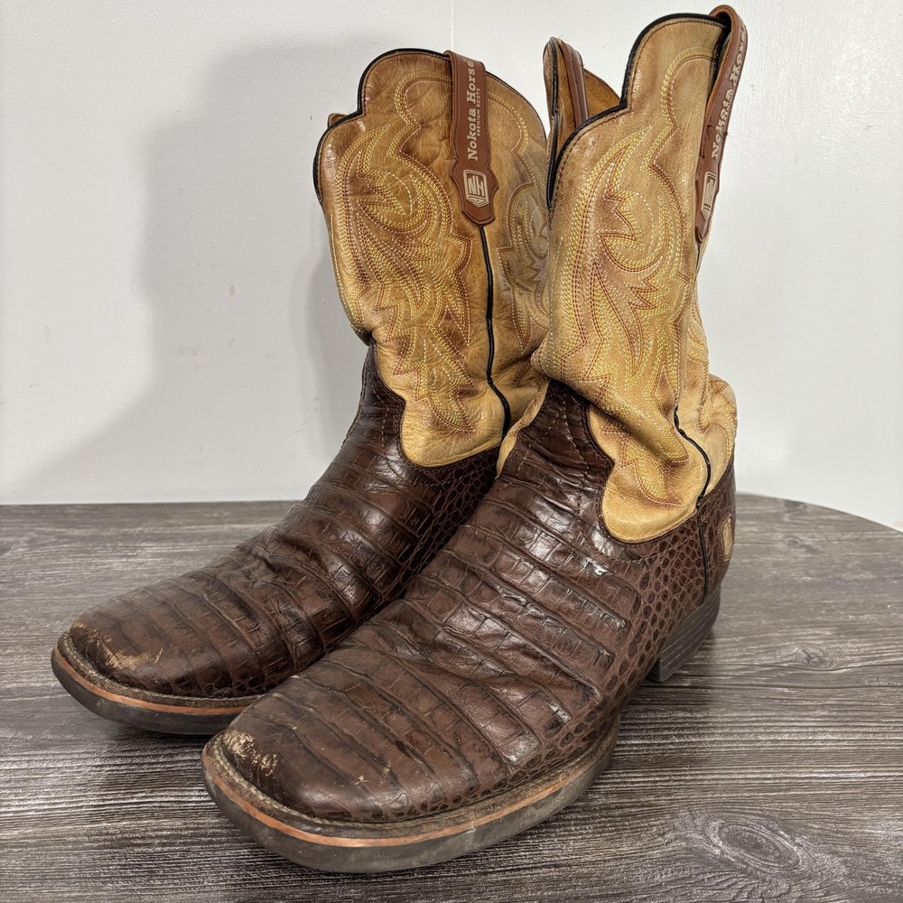 Nokota Horse Boots Mens Size 32 Brown Western Leather Croc Print Square Toe Work